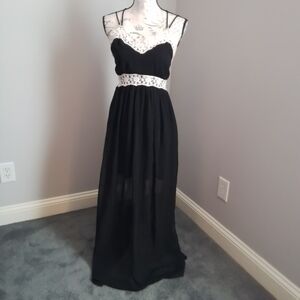 Altar'd State Black Sheer & White Lace Crisscross Straps Maxi Dress - M